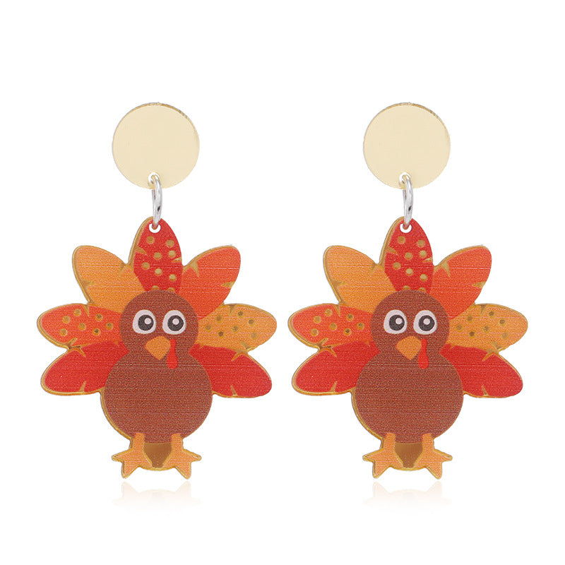 Wholesale Christmas Thanksgiving Animal Leopard Print Turkey Earrings